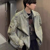 Threebooy Men's Denim Jacket Autumn Vintage Washed Casual Denim Jackets Solid Lapel Fashion Motorcycle Jeans Jackets Korea Style Coat